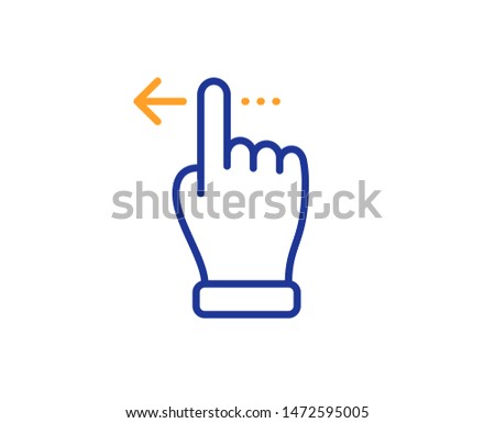 Slide left arrow sign. Touchscreen gesture line icon. Swipe action symbol. Colorful outline concept. Blue and orange thin line touchscreen gesture icon. Vector