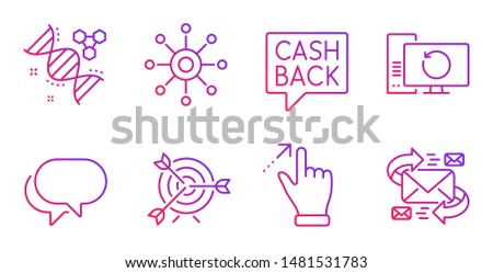 Target, Multichannel and Talk bubble line icons set. Touchscreen gesture, Recovery computer and Money transfer signs. Chemistry dna, E-mail symbols. Targeting, Multitasking. Business set. Vector
