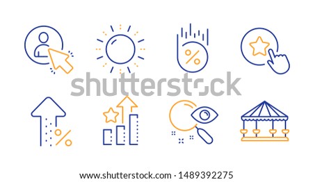 Ranking stars, Loyalty star and Sun energy line icons set. Search, Increasing percent and User signs. Loan percent, Carousels symbols. Winner results, Bonus reward. Technology set. Vector