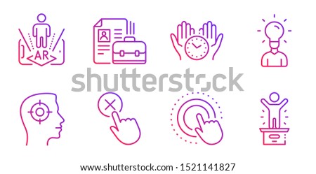 Education, Augmented reality and Vacancy line icons set. Reject click, Recruitment and Safe time signs. Click hand, Winner podium symbols. Human idea, Phone simulation. People set. Vector