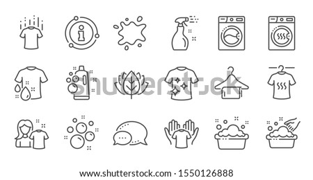 Laundry line icons. Dryer, Washing machine and dirt shirt. Laundromat, hand washing, laundry service icons. Linear set. Quality line set. Vector