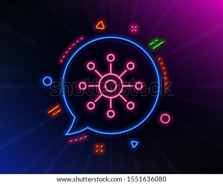 Multichannel line icon. Neon laser lights. Multitasking sign. Omnichannel symbol. Glow laser speech bubble. Neon lights chat bubble. Banner badge with multichannel icon. Vector