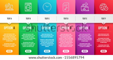 Edit document, Online chemistry and Time line icons set. Infographic timeline. Washing machine, Seo devices and Time zone signs. Page with pencil, Lab flask, Clock. Laundry service. Vector