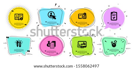Accounting wealth, User and Creativity line icons set. Chat bubbles with quotes. Instruction info, Technical algorithm and Time management signs. Checklist, Candlestick chart symbols. Vector