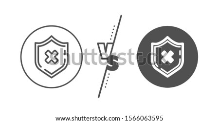 Decline shield sign. Versus concept. Reject protection line icon. No security. Line vs classic reject protection icon. Vector