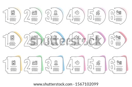 Location, Recipe book and Hypoallergenic tested line icons set. Infographic timeline. Quick tips, Window cleaning and Timer signs. Map pointer, Food, Feather. Helpful tricks. Business set. Vector