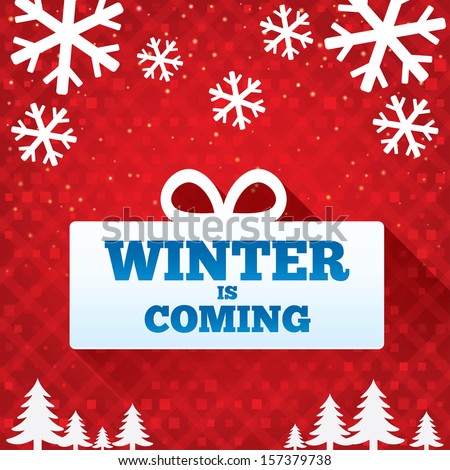 Winter is coming sale background. Merry Christmas card with flat icons. Special offer backdrop. New year discounts.