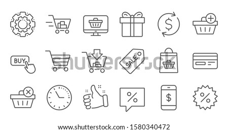 Shopping bag line icons. Gift, Present and Sale discount. Delivery linear icon set. Quality line set. Vector