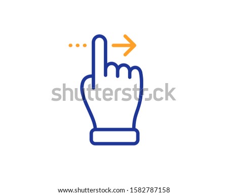 Slide right arrow sign. Touchscreen gesture line icon. Swipe action symbol. Colorful outline concept. Blue and orange thin line touchscreen gesture icon. Vector