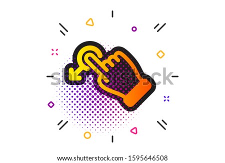 Slide arrow sign. Halftone circles pattern. Drag drop gesture icon. Swipe action symbol. Classic flat drag drop icon. Vector