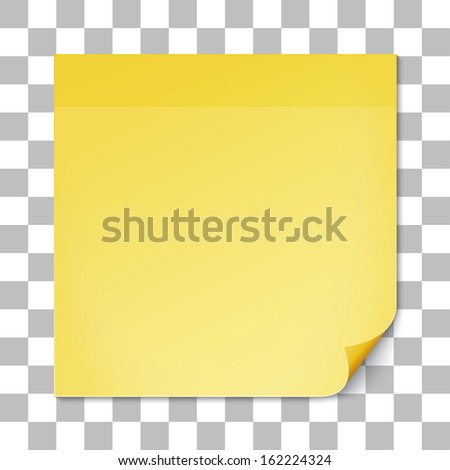 Yellow stick note on transparent texture background. Removable self-stick note. Illustration.