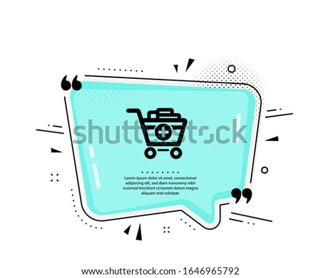 Add to Shopping cart icon. Quote speech bubble. Online buying sign. Supermarket basket symbol. Quotation marks. Classic add products icon. Vector