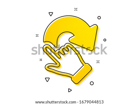 Slide arrow sign. Rotation gesture icon. Swipe action symbol. Yellow circles pattern. Classic rotation gesture icon. Geometric elements. Vector
