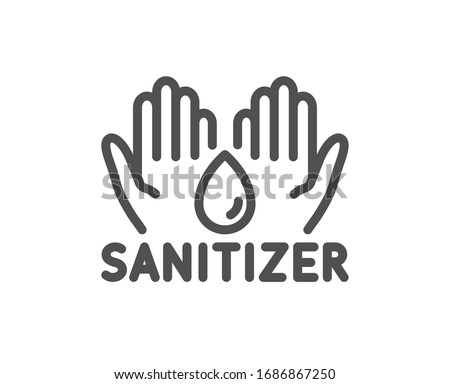 Hand sanitizer line icon. Sanitary cleaning sign. Washing hands symbol. Quality design element. Editable stroke. Linear style hand sanitizer icon. Vector