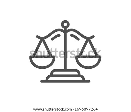 Justice scales line icon. Judgement scale sign. Legal law symbol. Quality design element. Editable stroke. Linear style justice scales icon. Vector