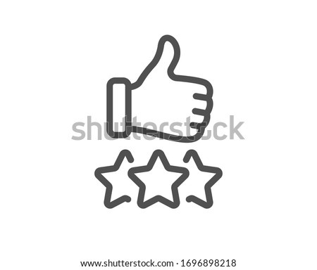 Rating stars line icon. Thumb up hand sign. User ranking symbol. Quality design element. Editable stroke. Linear style rating stars icon. Vector