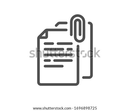 Document attachment line icon. File with paper clip sign. Office note symbol. Quality design element. Editable stroke. Linear style document attachment icon. Vector
