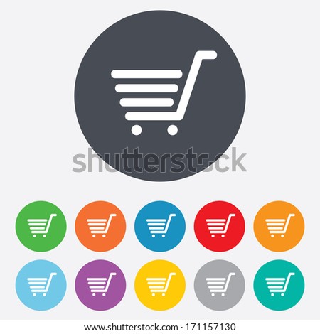 Shopping Cart sign icon. Online buying button. Round colourful 11 buttons. Vector