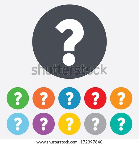Question mark sign icon. Help symbol. FAQ sign. Round colourful 11 buttons. Vector