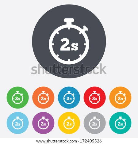 Timer 2 seconds sign icon. Stopwatch symbol. Round colourful 11 buttons. Vector
