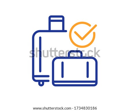 Airport baggage reclaim line icon. Airplane check in luggage sign. Flight checked bag symbol. Colorful thin line outline concept. Linear style baggage reclaim icon. Editable stroke. Vector