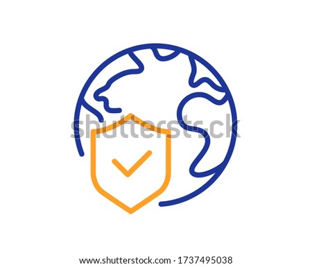 World insurance line icon. Global business protection sign. Internet security symbol. Colorful thin line outline concept. Linear style world insurance icon. Editable stroke. Vector