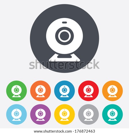 Webcam sign icon. Web video chat symbol. Camera chat. Round colourful 11 buttons. Vector