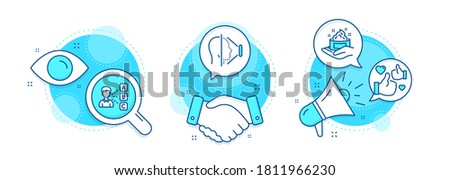 Face id, Like and Opinion line icons set. Handshake deal, research and promotion complex icons. Skin care sign. Phone scanning, Thumbs up, Choose answer. Hand cream. People set. Vector