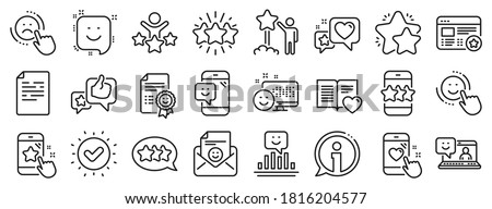 Set of User Opinion, Customer service and Star Rating icons. Feedback line icons. Testimonial, Positive negative emotion, Customer satisfaction. Social media feedback, star rating technology. Vector