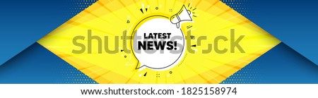 Latest news symbol. Background with offer speech bubble. Media newspaper sign. Daily information. Best advertising coupon banner. Latest news badge shape message. Abstract yellow background. Vector