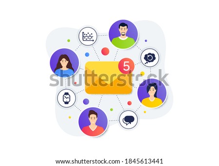 Recovery data, Dot plot and Smartwatch icons simple set. Teamwork messages banner. Employee remote work. Talk bubble sign. Backup info, Presentation graph, Digital time. Chat message. Vector