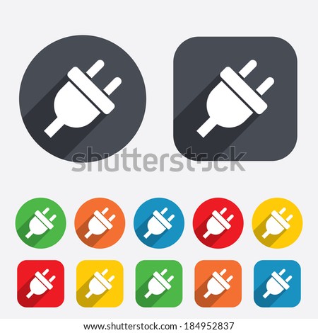 Electric plug sign icon. Power energy symbol. Circles and rounded squares 12 buttons. Vector