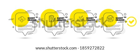 Dermatologically tested, Cloud download and Survey checklist line icons set. Timeline infograph speech bubble. Global business sign. Organic, File storage, Report. Outsourcing. Technology set. Vector