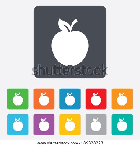 Apple sign icon. Fruit with leaf symbol. Rounded squares 11 buttons. Vector