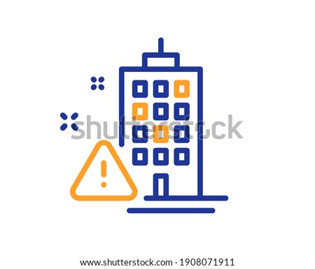 Building construction warning line icon. Attention triangle sign. Caution house symbol. Quality design element. Line style building warning icon. Editable stroke. Vector