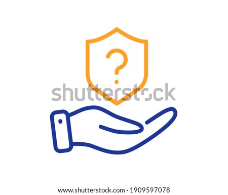 Protection shield line icon. Helping hand sign. Question mark symbol. Quality design element. Line style protection shield icon. Editable stroke. Vector