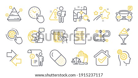 Set of Business icons, such as Pyramid chart, Cogwheel settings, Thoughts symbols. Methodology, Ice cream, Credit card signs. Capsule pill, Manual doc, Search map. File, Synchronize. Vector