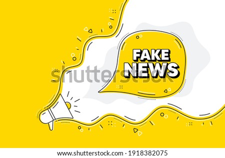 Fake news symbol. Loudspeaker alert message. Media newspaper sign. Daily information. Yellow background with megaphone. Announce promotion offer. Fake news bubble. Vector