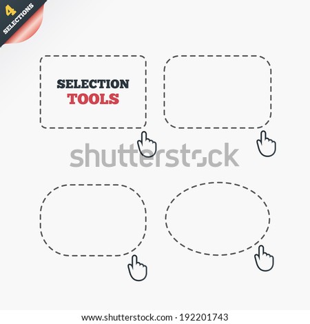 Selection rectangles. Selection dashed lines with mouse cursor. Arrow pointer. Ellipse. Vector