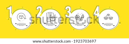 Engineering, Parcel checklist and Return package line icons set. Timeline process infograph. Parcel shipping sign. Construction, Logistics check, Exchange goods. Send box. Industrial set. Vector