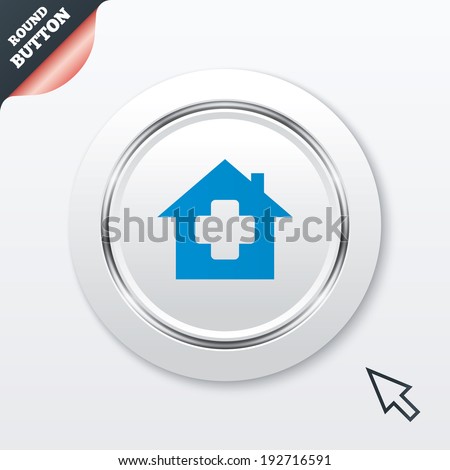 Medical hospital sign icon. Home medicine symbol. White button with metallic line. Modern UI website button with mouse cursor pointer. Vector