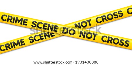 Crime Scene Do Not Cross tape. Attention police ribbon. Yellow warning barrier tape. Caution crime scene band. Do not cross police line. Violence accident place. Criminal vector illustration