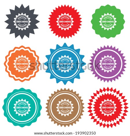 Iso 14001 Certified Sign Icon. Certification Star Stamp. Stars Stickers ...