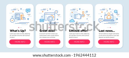 Set of Technology icons, such as Drag drop, Online payment, Seo gear symbols. Mobile screen banners. Best manager line icons. Move, Money, Settings. Best developer. Drag drop icons. Vector