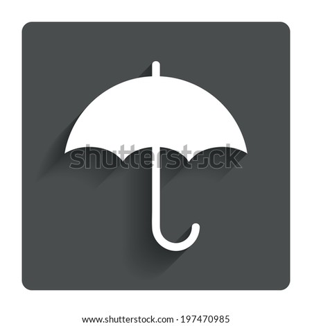 Umbrella sign icon. Rain protection symbol. Gray flat button with shadow. Modern UI website navigation. Vector