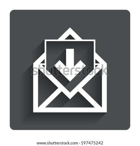 Mail icon. Envelope symbol. Inbox message sign. Mail navigation button. Gray flat button with shadow. Modern UI website navigation. Vector