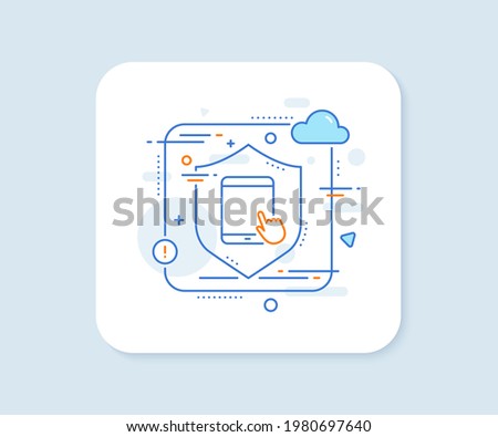Tablet PC icon. Abstract vector button. Mobile Device with Hand cursor sign. Touchscreen gadget symbols. Tablet PC line icon. Protect shield concept. Vector