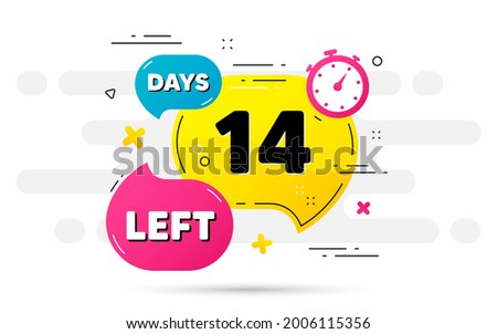 Fourteen days left icon. Countdown number on abstract flow pattern. 14 days to go sign. Count offer date left bubble. Countdown timer with number. Vector