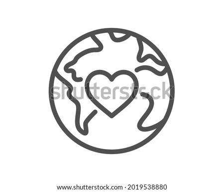World donation line icon. Global charity sign. Online donate symbol. Quality design element. Linear style donation icon. Editable stroke. Vector