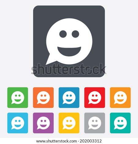 Smile face sign icon. Happy smiley chat symbol. Speech bubble. Rounded squares 11 buttons. Vector